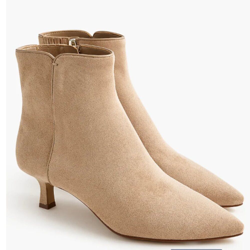 J Crew Women's Pointy Toe Ankle Boots Heeled Winter Beige Side Zip